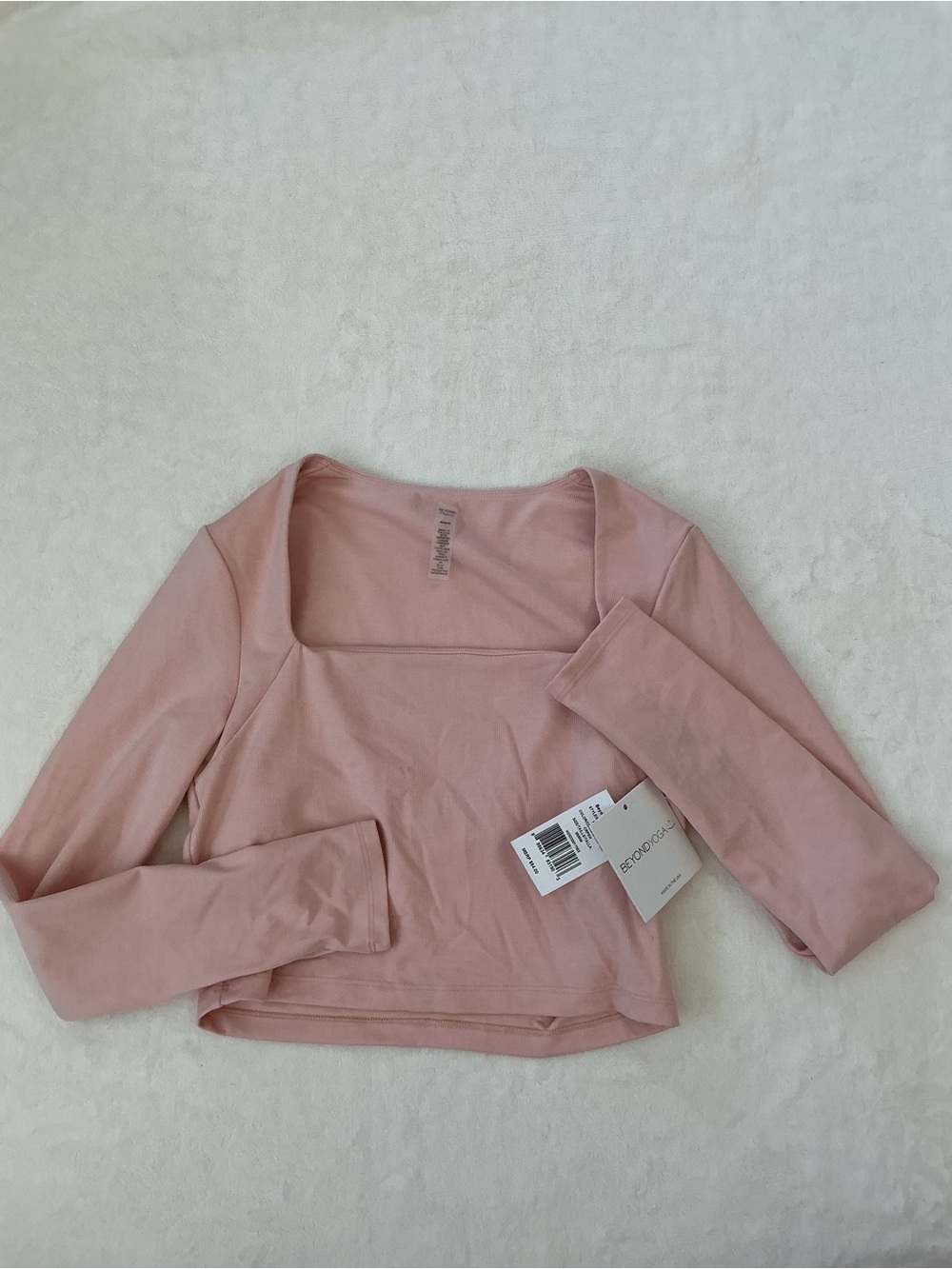 Beyond Yoga Square Neck Cropped Active Top Pink Long Sleeve NWT